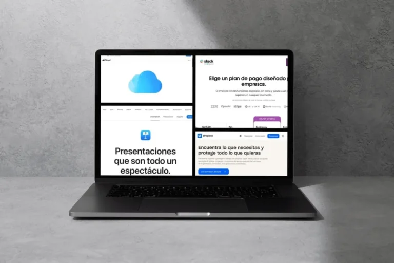 Imagen de un portátil y en su pantalla distintas aplicaciones online