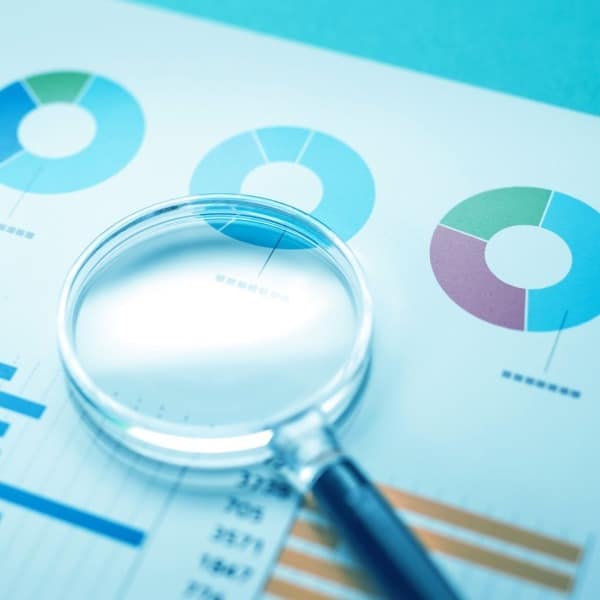 Imagen de unos gráficos y encima de ellos una lupa, símbolo de excelencia y optimización